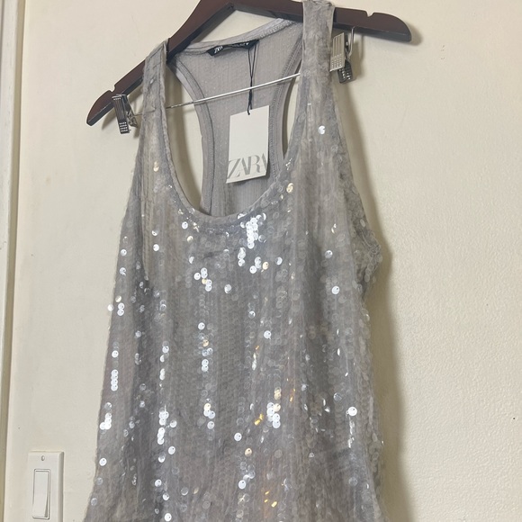 Zara Clear Plastic Sequins Tank Top Gray Sz L NWT - Picture 16 of 16